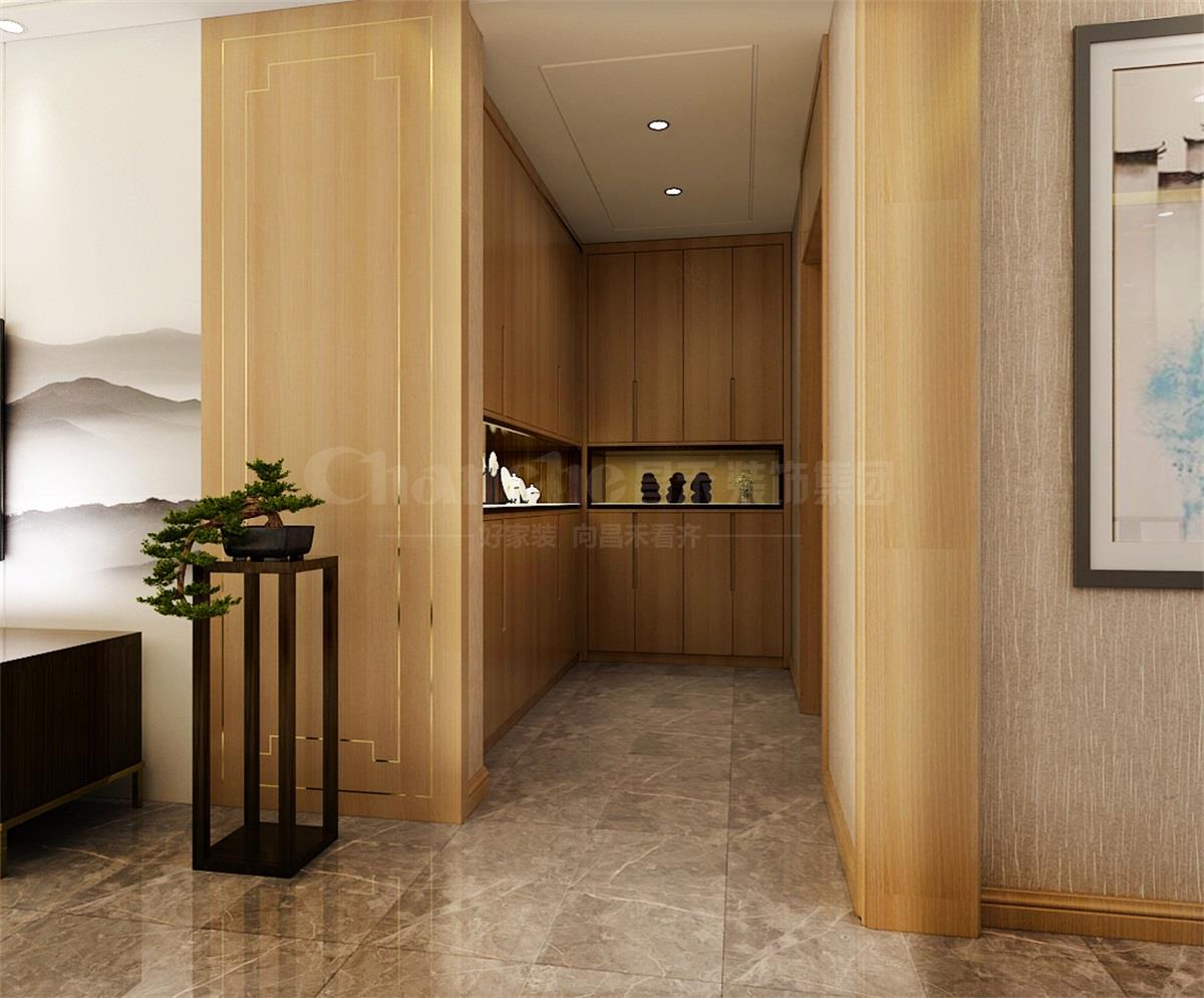 進(jìn)門處的鞋柜，既滿足了屋主的生活習(xí)慣，又體現(xiàn)出對(duì)自然人文古意的喜好之情。